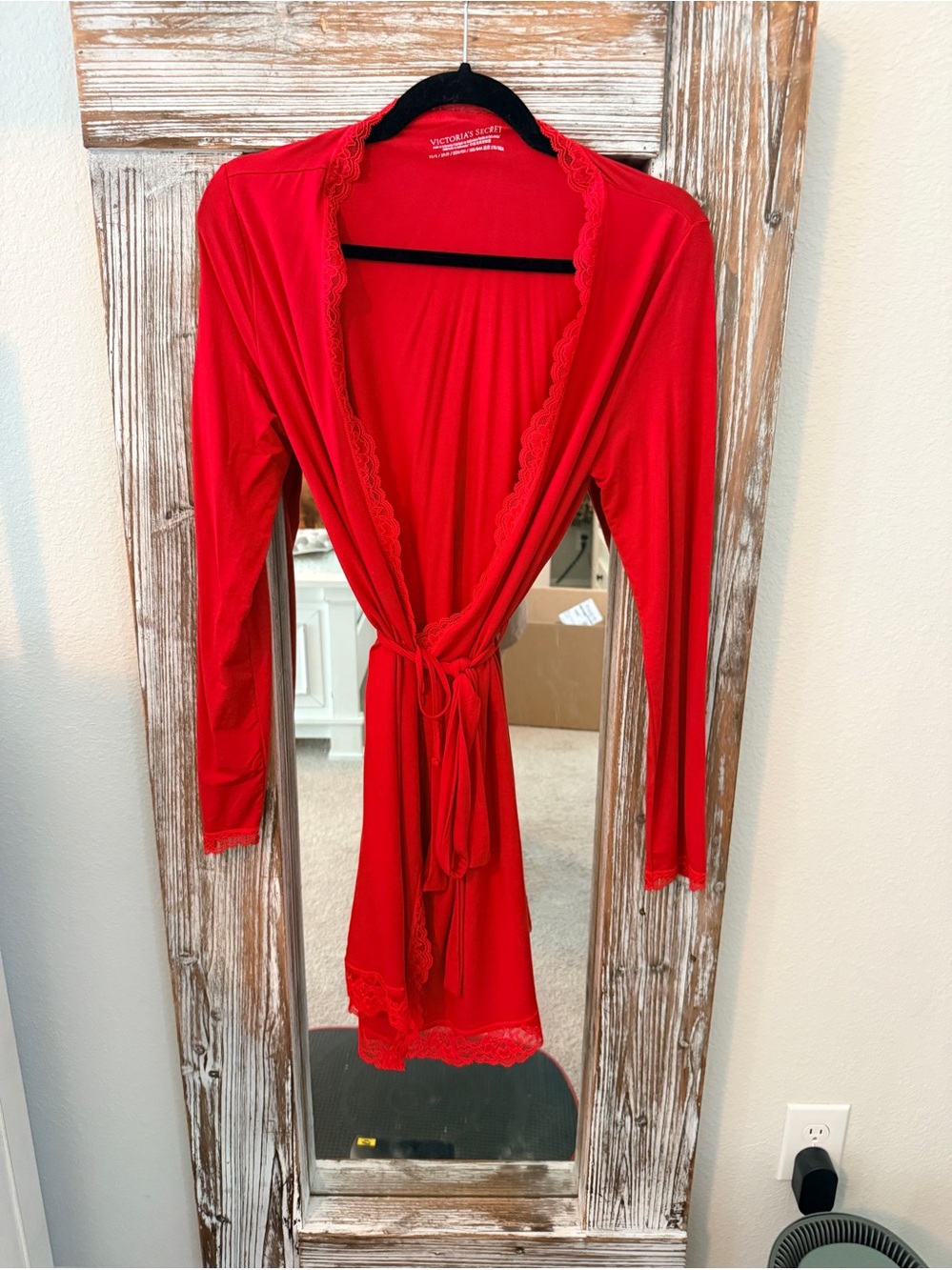 Victoria's Secret Red Lace-Trim Tie-Waist Robe